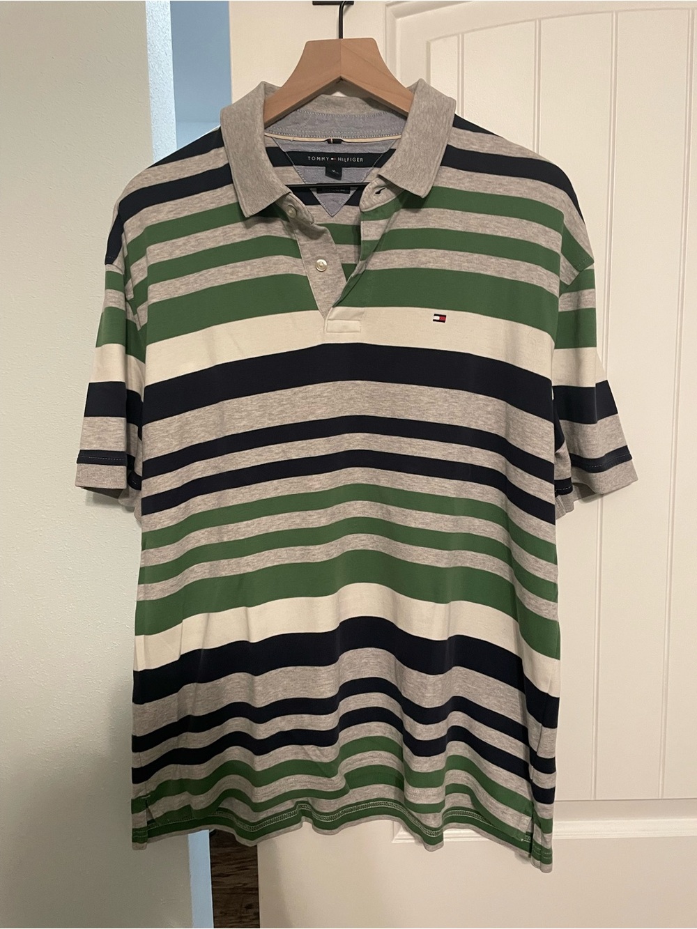 Tommy Hilfiger Green, Navy & Gray Striped Polo